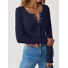 image:imageANRABESS Long Sleeve Shirts for Women Henley Button Down Tops Ribbed Knit Slim Fit Fall Basic Tee 2026 Casual Trendy ClothesNavy Blue
