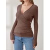 image:imageANRABESS Long Sleeve Shirts for Women Sexy Sweater V Neck Ribbed Knit Slim Fit Wrap Top 2026 Fall Casual Fashion ClothesBrown