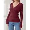 image:imageANRABESS Long Sleeve Shirts for Women Sexy Sweater V Neck Ribbed Knit Slim Fit Wrap Top 2026 Fall Casual Fashion ClothesBurgundy
