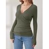 image:imageANRABESS Long Sleeve Shirts for Women Sexy Sweater V Neck Ribbed Knit Slim Fit Wrap Top 2026 Fall Casual Fashion ClothesDeep Green