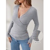 image:imageANRABESS Long Sleeve Shirts for Women Sexy Sweater V Neck Ribbed Knit Slim Fit Wrap Top 2026 Fall Casual Fashion ClothesGrey