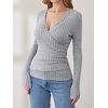 image:imageANRABESS Long Sleeve Shirts for Women Sexy Sweater V Neck Ribbed Knit Slim Fit Wrap Top 2026 Fall Casual Fashion ClothesGrey