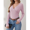 image:imageANRABESS Long Sleeve Shirts for Women Sexy Sweater V Neck Ribbed Knit Slim Fit Wrap Top 2026 Fall Casual Fashion ClothesPink