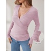 image:imageANRABESS Long Sleeve Shirts for Women Sexy Sweater V Neck Ribbed Knit Slim Fit Wrap Top 2026 Fall Casual Fashion ClothesPink