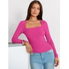 image:imageANRABESS Long Sleeve Shirts for Women Square Neck Tops Ribbed Knit Slim Fit Basic Tee Going Out Fall Fashion ClothingHot Pink