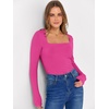 image:imageANRABESS Long Sleeve Shirts for Women Square Neck Tops Ribbed Knit Slim Fit Basic Tee Going Out Fall Fashion ClothingHot Pink