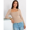 image:imageANRABESS Long Sleeve Shirts for Women Square Neck Tops Ribbed Knit Slim Fit Basic Tee Going Out Fall Fashion ClothingLight Camel