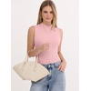 image:imageANRABESS Mock Neck Tops for Women Basic Soft Ribbed Slim Tank Tops Comfy for Yoga Lounge amp Office Versatile Summer ShirtBright Pink