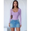image:imageANRABESS Women Scoop Neck Bodysuits Long Sleeve Tops 2026 Fall Slim Fit Ribbed Knit Sexy Soft Basic Shirts Fashion OutfitsLight Purple