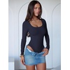 image:imageANRABESS Women Scoop Neck Bodysuits Long Sleeve Tops 2026 Fall Slim Fit Ribbed Knit Sexy Soft Basic Shirts Fashion OutfitsNavy Blue