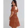 image:imageANRABESS Womens 2026 Summer Casual Dress Square Neck Puff Sleeve Boho Beach Vacation Short DressBrown