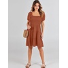image:imageANRABESS Womens 2026 Summer Casual Dress Square Neck Puff Sleeve Boho Beach Vacation Short DressBrown