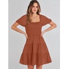 image:imageANRABESS Womens 2026 Summer Casual Dress Square Neck Puff Sleeve Boho Beach Vacation Short DressBrown
