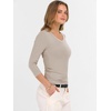 image:imageANRABESS Womens 34 Length Sleeve Ribbed Knit TopsampShirts V Neck Slim Fit Soft Medium Stretch Summer Casual Basic OutfitsBeige