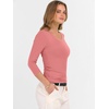 image:imageANRABESS Womens 34 Length Sleeve Ribbed Knit TopsampShirts V Neck Slim Fit Soft Medium Stretch Summer Casual Basic OutfitsCoral Pink