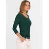 image:imageANRABESS Womens 34 Length Sleeve Ribbed Knit TopsampShirts V Neck Slim Fit Soft Medium Stretch Summer Casual Basic OutfitsDeep Green
