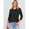 image:imageANRABESS Womens 34 Sleeve Length Waffle Knit Tops Dressy Casual V Neck Button Henley Shirts 2026 Spring Basic Tee ClothesBlack