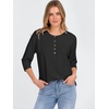 image:imageANRABESS Womens 34 Sleeve Length Waffle Knit Tops Dressy Casual V Neck Button Henley Shirts 2026 Spring Basic Tee ClothesBlack
