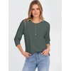 image:imageANRABESS Womens 34 Sleeve Length Waffle Knit Tops Dressy Casual V Neck Button Henley Shirts 2026 Spring Basic Tee ClothesDeep Army Green