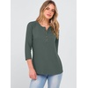 image:imageANRABESS Womens 34 Sleeve Length Waffle Knit Tops Dressy Casual V Neck Button Henley Shirts 2026 Spring Basic Tee ClothesDeep Army Green