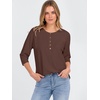 image:imageANRABESS Womens 34 Sleeve Length Waffle Knit Tops Dressy Casual V Neck Button Henley Shirts 2026 Spring Basic Tee ClothesRed Brown