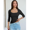 image:imageANRABESS Womens 34 Sleeve Scoop Neck Tops Ribbed Knit Slim Fitted Casual Basic Tee Shirts 2026 Fall Trendy Going Out TShirtBlack