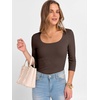 image:imageANRABESS Womens 34 Sleeve Scoop Neck Tops Ribbed Knit Slim Fitted Casual Basic Tee Shirts 2026 Fall Trendy Going Out TShirtCoffee