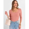 image:imageANRABESS Womens 34 Sleeve Scoop Neck Tops Ribbed Knit Slim Fitted Casual Basic Tee Shirts 2026 Fall Trendy Going Out TShirtCoral