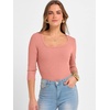 image:imageANRABESS Womens 34 Sleeve Scoop Neck Tops Ribbed Knit Slim Fitted Casual Basic Tee Shirts 2026 Fall Trendy Going Out TShirtCoral