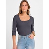 image:imageANRABESS Womens 34 Sleeve Scoop Neck Tops Ribbed Knit Slim Fitted Casual Basic Tee Shirts 2026 Fall Trendy Going Out TShirtDeep Grey