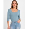 image:imageANRABESS Womens 34 Sleeve Scoop Neck Tops Ribbed Knit Slim Fitted Casual Basic Tee Shirts 2026 Fall Trendy Going Out TShirtGrey Blue