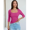 image:imageANRABESS Womens 34 Sleeve Scoop Neck Tops Ribbed Knit Slim Fitted Casual Basic Tee Shirts 2026 Fall Trendy Going Out TShirtHot Pink