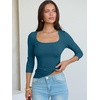 image:imageANRABESS Womens 34 Sleeve Scoop Neck Tops Ribbed Knit Slim Fitted Casual Basic Tee Shirts 2026 Fall Trendy Going Out TShirtIndigo