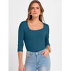 image:imageANRABESS Womens 34 Sleeve Scoop Neck Tops Ribbed Knit Slim Fitted Casual Basic Tee Shirts 2026 Fall Trendy Going Out TShirtIndigo