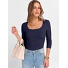 image:imageANRABESS Womens 34 Sleeve Scoop Neck Tops Ribbed Knit Slim Fitted Casual Basic Tee Shirts 2026 Fall Trendy Going Out TShirtNavy Blue