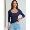 image:imageANRABESS Womens 34 Sleeve Scoop Neck Tops Ribbed Knit Slim Fitted Casual Basic Tee Shirts 2026 Fall Trendy Going Out TShirtNavy Blue