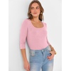 image:imageANRABESS Womens 34 Sleeve Scoop Neck Tops Ribbed Knit Slim Fitted Casual Basic Tee Shirts 2026 Fall Trendy Going Out TShirtPink