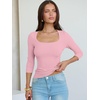 image:imageANRABESS Womens 34 Sleeve Scoop Neck Tops Ribbed Knit Slim Fitted Casual Basic Tee Shirts 2026 Fall Trendy Going Out TShirtPink