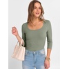 image:imageANRABESS Womens 34 Sleeve Scoop Neck Tops Ribbed Knit Slim Fitted Casual Basic Tee Shirts 2026 Fall Trendy Going Out TShirtSage Green