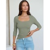 image:imageANRABESS Womens 34 Sleeve Scoop Neck Tops Ribbed Knit Slim Fitted Casual Basic Tee Shirts 2026 Fall Trendy Going Out TShirtSage Green
