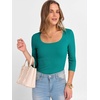 image:imageANRABESS Womens 34 Sleeve Scoop Neck Tops Ribbed Knit Slim Fitted Casual Basic Tee Shirts 2026 Fall Trendy Going Out TShirtTeal