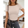 image:imageANRABESS Womens Boat Neck Short Sleeve Top Ribbed Knit Fitted T Shirts AllDay Comfy for Work Daily amp Summer Tee ShirtsBeige