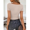 image:imageANRABESS Womens Boat Neck Short Sleeve Top Ribbed Knit Fitted T Shirts AllDay Comfy for Work Daily amp Summer Tee ShirtsBeige