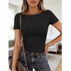 image:imageANRABESS Womens Boat Neck Short Sleeve Top Ribbed Knit Fitted T Shirts AllDay Comfy for Work Daily amp Summer Tee ShirtsBlack