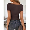 image:imageANRABESS Womens Boat Neck Short Sleeve Top Ribbed Knit Fitted T Shirts AllDay Comfy for Work Daily amp Summer Tee ShirtsBrown