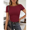 image:imageANRABESS Womens Boat Neck Short Sleeve Top Ribbed Knit Fitted T Shirts AllDay Comfy for Work Daily amp Summer Tee ShirtsBurgundy
