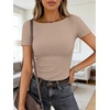 image:imageANRABESS Womens Boat Neck Short Sleeve Top Ribbed Knit Fitted T Shirts AllDay Comfy for Work Daily amp Summer Tee ShirtsKhaki