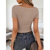 image:imageANRABESS Womens Boat Neck Short Sleeve Top Ribbed Knit Fitted T Shirts AllDay Comfy for Work Daily amp Summer Tee ShirtsKhaki