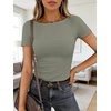 image:imageANRABESS Womens Boat Neck Short Sleeve Top Ribbed Knit Fitted T Shirts AllDay Comfy for Work Daily amp Summer Tee ShirtsSage Green