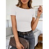image:imageANRABESS Womens Boat Neck Short Sleeve Top Ribbed Knit Fitted T Shirts AllDay Comfy for Work Daily amp Summer Tee ShirtsWhite